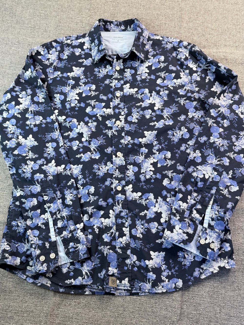 Banana Republic Navy Floral Button-Down Shirt with Blue Accents